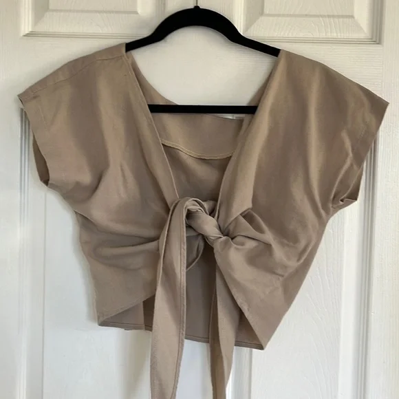 Reversible linen / cotton blend wrap top - Picture 1 of 3